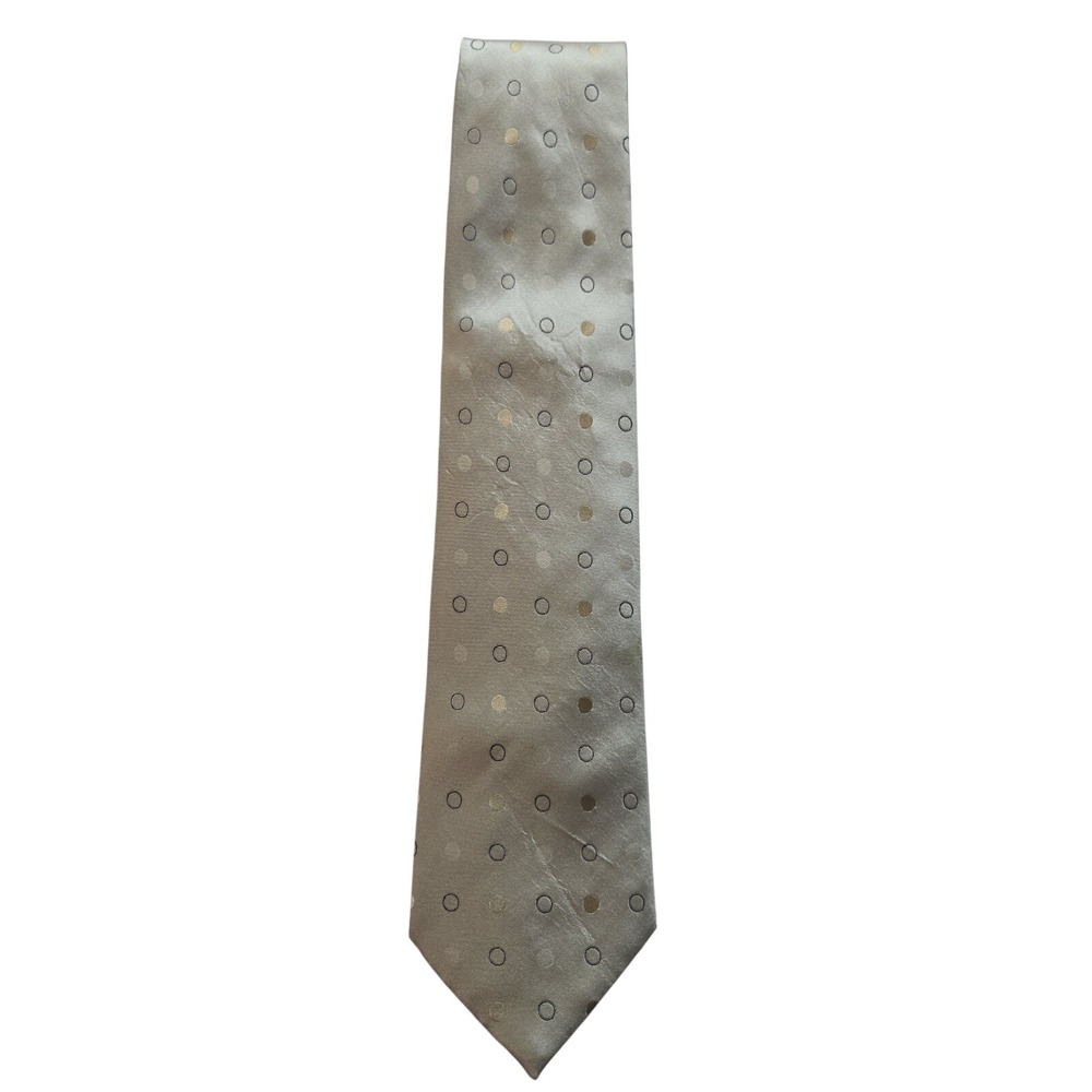 Reaction Kenneth Cole Mens Tie Beige Gold Circle Pattern Formal Necktie
